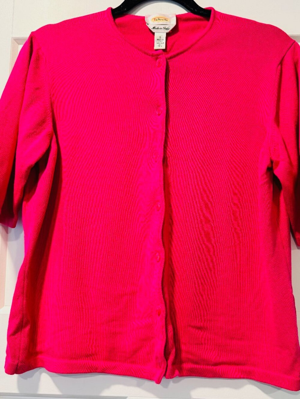 Talbots Dark Pink Button-Front Short-Sleeve Sweater